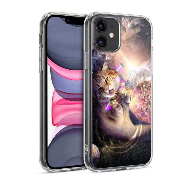 Random Galaxy Space Cat Reaching Big Pizza Soft Gel Case for Apple iPhone 11