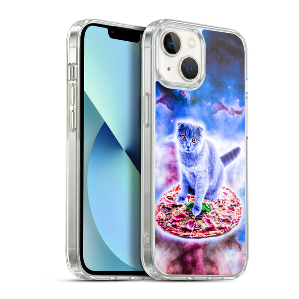 Random Galaxy Space Cat Blue Galaxy & Pizza Soft Gel Case for Apple iPhone 13