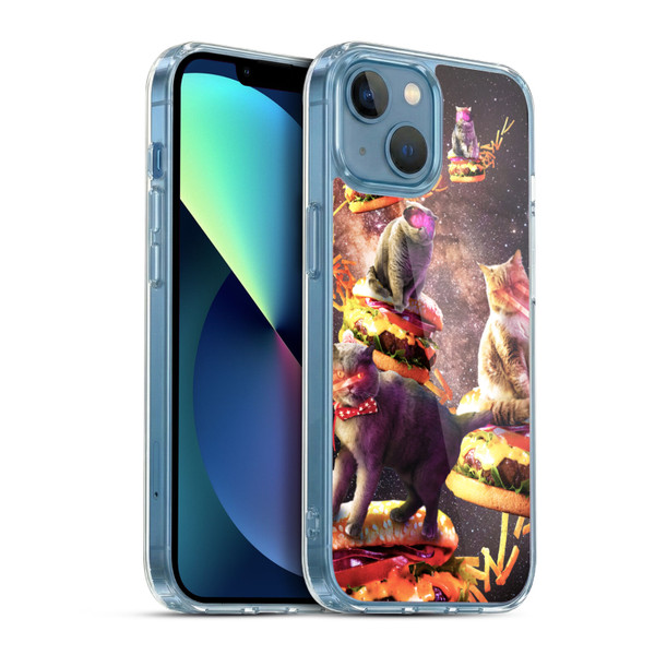 Random Galaxy Space Cat Burger & Fries Soft Gel Case for Apple iPhone 13 Mini & MagSafe
