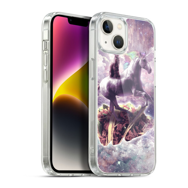 Random Galaxy Space Cat Dreamy Unicorn & Tacos Soft Gel Case for Apple iPhone 14 Plus & MagSafe