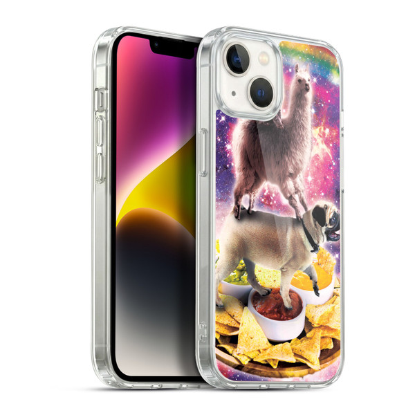 Random Galaxy Space Cat Rainbow Llama Pug & Nachos Soft Gel Case for Apple iPhone 14 Plus & MagSafe