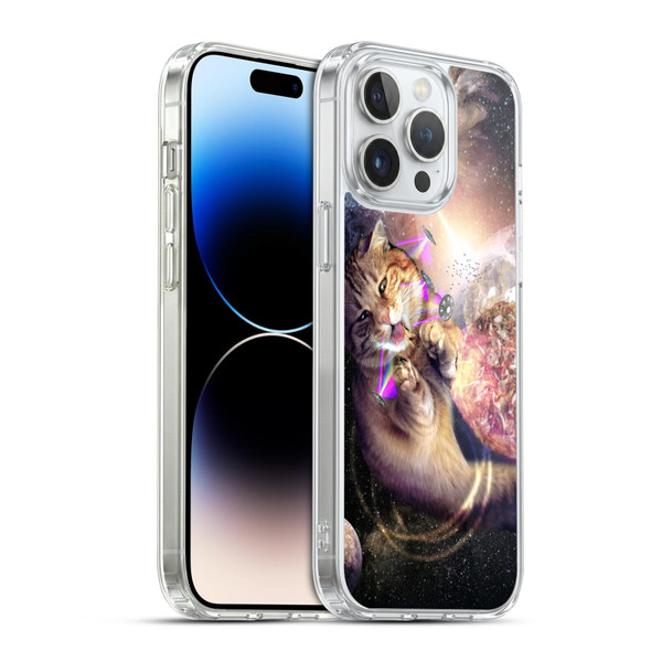 Random Galaxy Space Cat Reaching Big Pizza Soft Gel Case for Apple iPhone 14 Pro Max & MagSafe