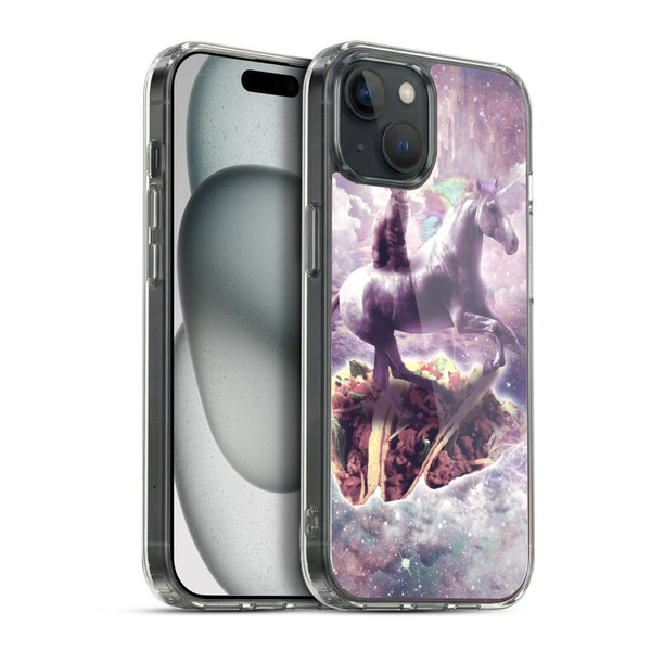 Random Galaxy Space Cat Dreamy Unicorn & Tacos Soft Gel Case for Apple iPhone 15 Plus & MagSafe