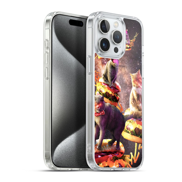 Random Galaxy Space Cat Burger & Fries Soft Gel Case for Apple iPhone 15 Pro Max & MagSafe