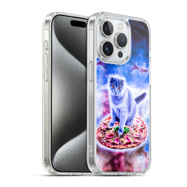 Random Galaxy Space Cat Blue Galaxy & Pizza Soft Gel Case for Apple iPhone 15 Pro & MagSafe