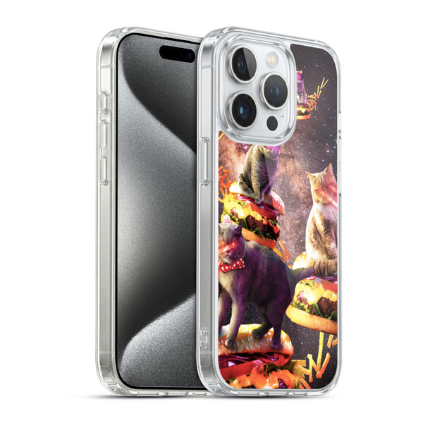 Random Galaxy Space Cat Burger & Fries Soft Gel Case for Apple iPhone 15 Pro & MagSafe