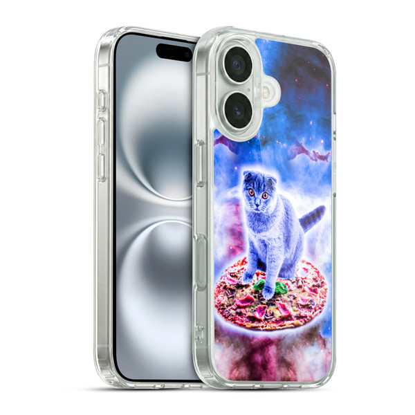 Random Galaxy Space Cat Blue Galaxy & Pizza Soft Gel Case for Apple iPhone 16 & MagSafe