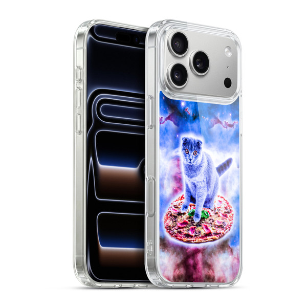 Random Galaxy Space Cat Blue Galaxy & Pizza Soft Gel Case for Apple iPhone 17 Pro Max