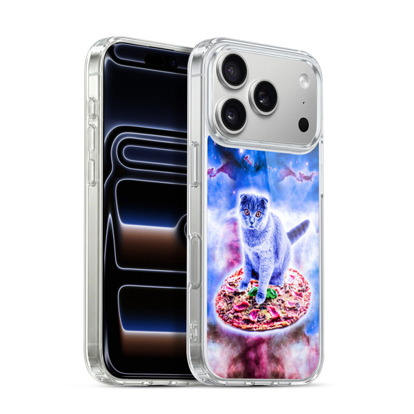 Random Galaxy Space Cat Blue Galaxy & Pizza Soft Gel Case for Apple iPhone 17 Pro