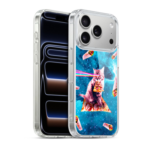 Random Galaxy Space Cat Lazer Eye & Pizza Soft Gel Case for Apple iPhone 17 Pro
