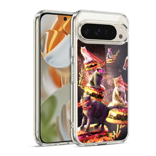 Random Galaxy Space Cat Burger & Fries Soft Gel Case for Google Pixel 9 / Pixel 9 Pro