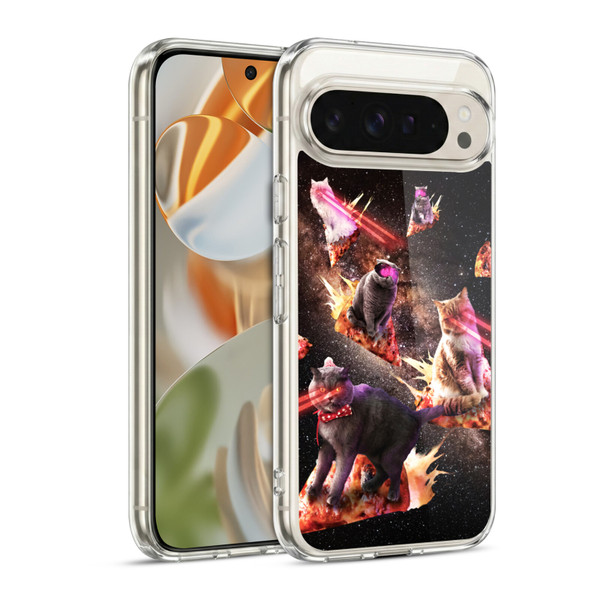 Random Galaxy Space Cat Fire Pizza Soft Gel Case for Google Pixel 9 / Pixel 9 Pro