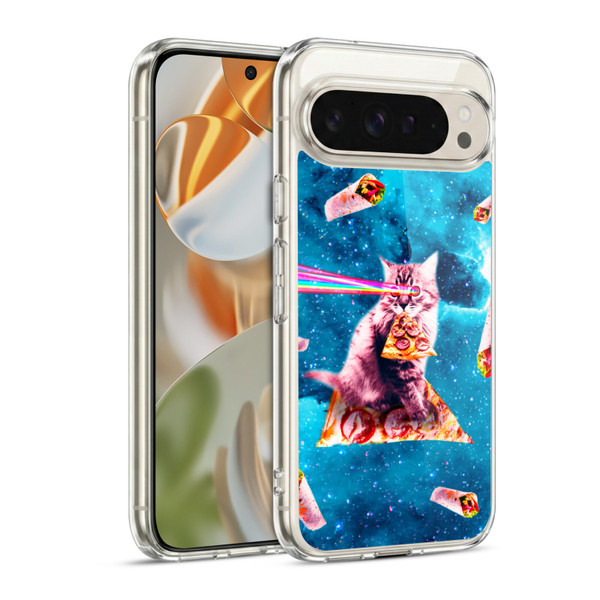Random Galaxy Space Cat Lazer Eye & Pizza Soft Gel Case for Google Pixel 9 / Pixel 9 Pro