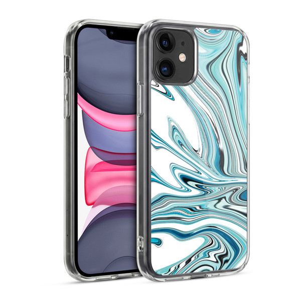 Suzan Lind Marble Swirls Teal White Soft Gel Case for Apple iPhone 11
