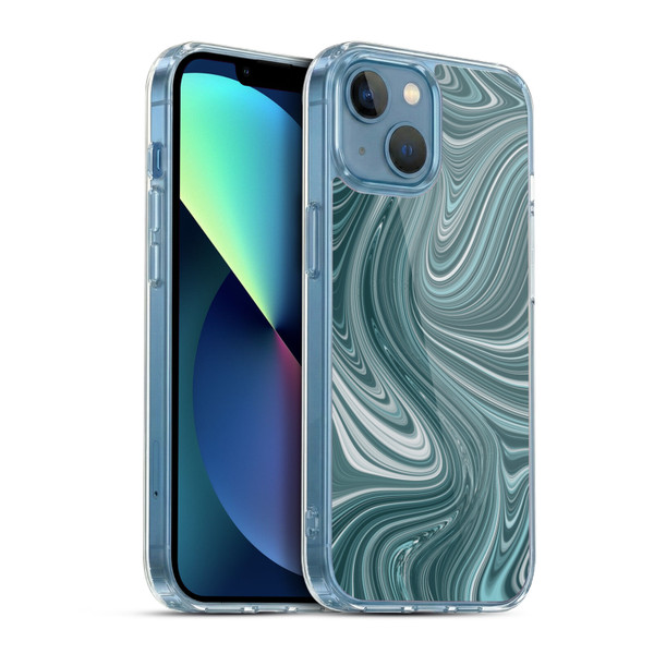 Suzan Lind Marble Swirls Teal Soft Gel Case for Apple iPhone 13 Mini & MagSafe