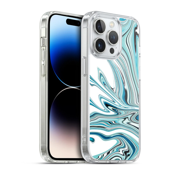 Suzan Lind Marble Swirls Teal White Soft Gel Case for Apple iPhone 14 Pro & MagSafe