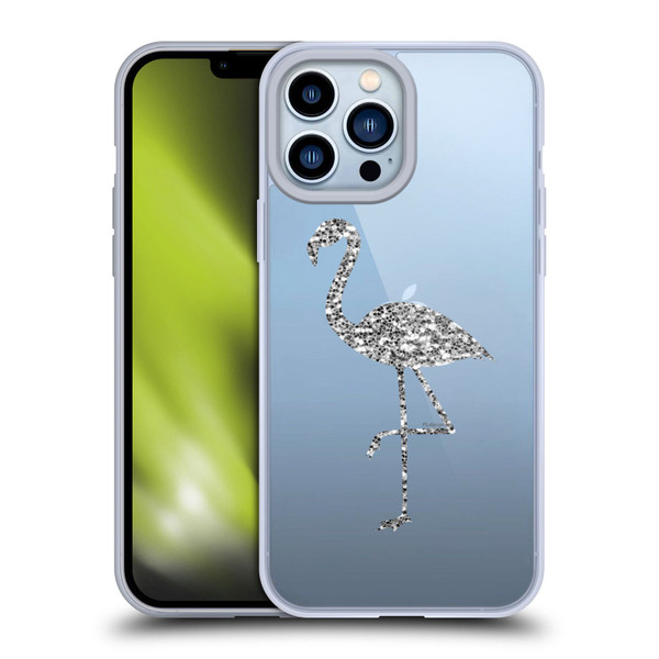 PLdesign Sparkly Flamingo Silver Soft Gel Case for Apple iPhone 13 Pro Max & MagSafe