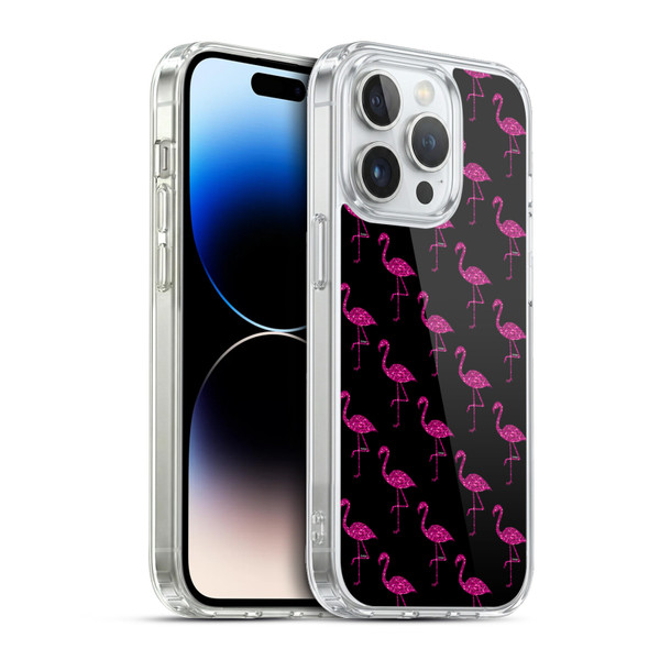 PLdesign Sparkly Flamingo Pink Pattern On Black Soft Gel Case for Apple iPhone 13 Pro & MagSafe