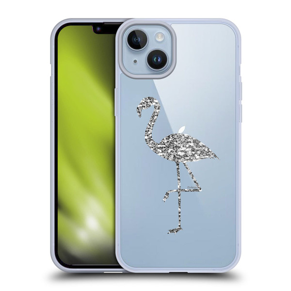 PLdesign Sparkly Flamingo Silver Soft Gel Case for Apple iPhone 14 Plus & MagSafe