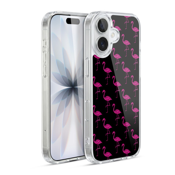 PLdesign Sparkly Flamingo Pink Pattern On Black Soft Gel Case for Apple iPhone 17