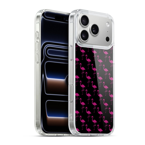 PLdesign Sparkly Flamingo Pink Pattern On Black Soft Gel Case for Apple iPhone 17 Pro Max