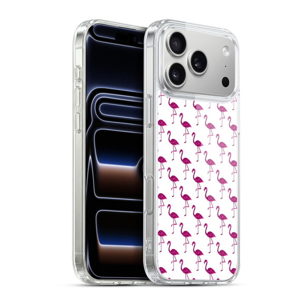 PLdesign Sparkly Flamingo Pink Pattern On White Soft Gel Case for Apple iPhone 17 Pro Max