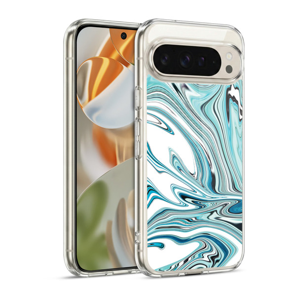 Suzan Lind Marble Swirls Teal White Soft Gel Case for Google Pixel 9 / Pixel 9 Pro