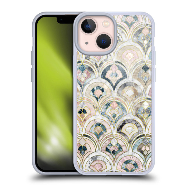 Micklyn Le Feuvre Marble Patterns Art Deco Tiles In Soft Pastels Soft Gel Case for Apple iPhone 13 Mini