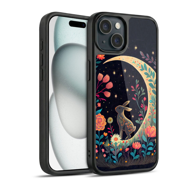 JK Stewart Key Art Rabbit On Crescent Moon Gel Armour Case For Apple iPhone 15