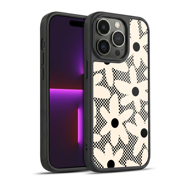Kierkegaard Design Studio Retro Abstract Patterns Daisy Black Cream Dots Check Gel Armour Case For Apple iPhone 14 Pro