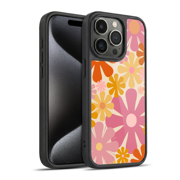 Kierkegaard Design Studio Retro Abstract Patterns Pink Orange Thulian Flowers Gel Armour Case For Apple iPhone 15 Pro