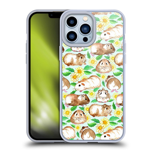 Micklyn Le Feuvre Patterns 2 Guinea Pigs And Daisies In Watercolour On Mint Soft Gel Case for Apple iPhone 13 Pro Max