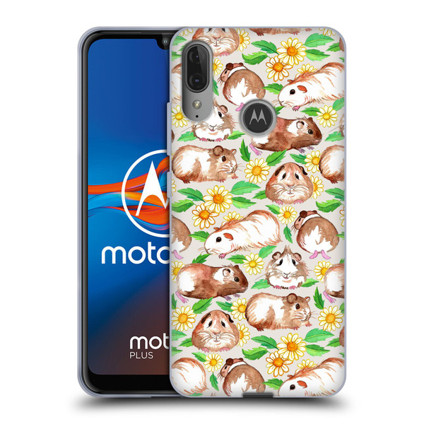 Micklyn Le Feuvre Patterns 2 Guinea Pigs And Daisies In Watercolour On Tan Soft Gel Case for Motorola Moto E6 Plus