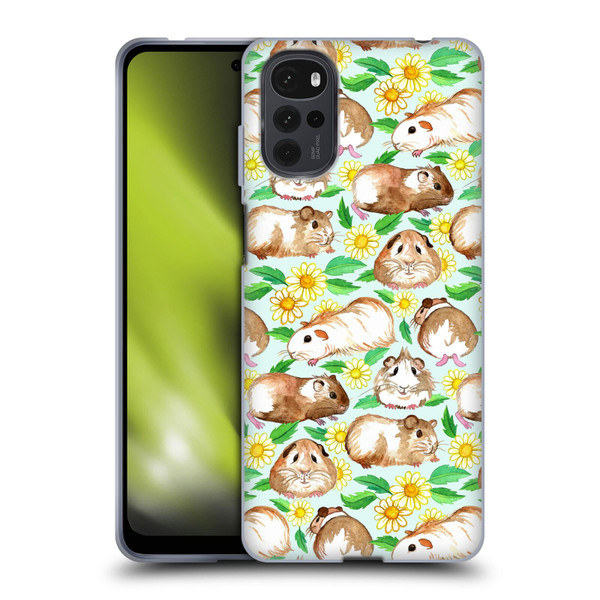 Micklyn Le Feuvre Patterns 2 Guinea Pigs And Daisies In Watercolour On Mint Soft Gel Case for Motorola Moto G22