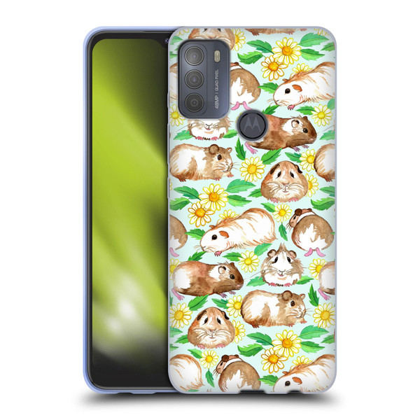 Micklyn Le Feuvre Patterns 2 Guinea Pigs And Daisies In Watercolour On Mint Soft Gel Case for Motorola Moto G50