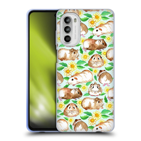 Micklyn Le Feuvre Patterns 2 Guinea Pigs And Daisies In Watercolour On Mint Soft Gel Case for Motorola Moto G52