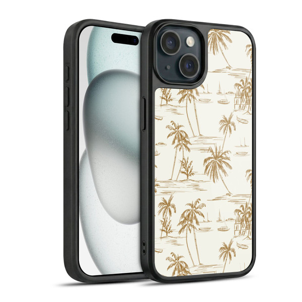 Anis Illustration Mix Pattern Beach Beige Gold Gel Armour Case For Apple iPhone 15