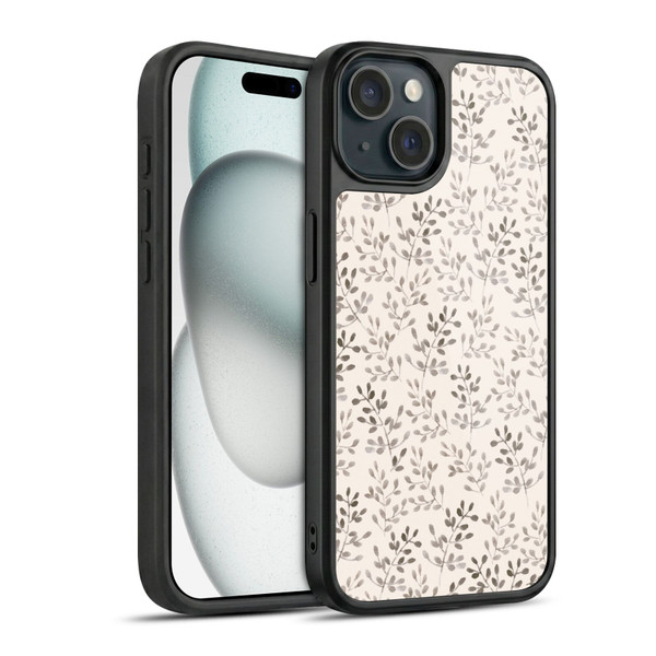 Anis Illustration Mix Pattern Tiny Leaves Beige Gel Armour Case For Apple iPhone 15