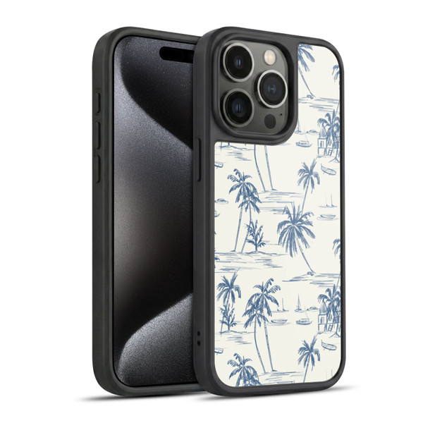 Anis Illustration Mix Pattern Blue Beach Bold Gel Armour Case For Apple iPhone 15 Pro