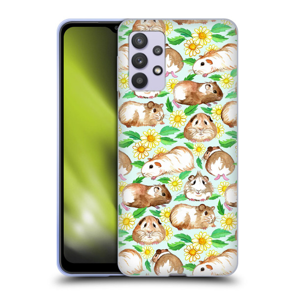 Micklyn Le Feuvre Patterns 2 Guinea Pigs And Daisies In Watercolour On Mint Soft Gel Case for Samsung Galaxy A32 5G / M32 5G (2021)