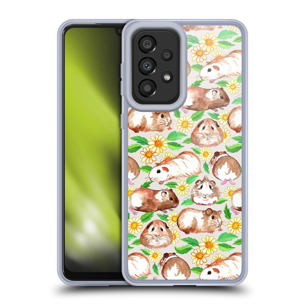 Micklyn Le Feuvre Patterns 2 Guinea Pigs And Daisies In Watercolour On Tan Soft Gel Case for Samsung Galaxy A33 5G (2022)