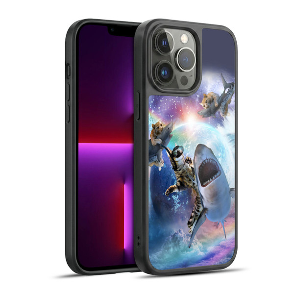 Random Galaxy Animals Space Cat Riding Shark Gel Armour Case For Apple iPhone 13 Pro Max