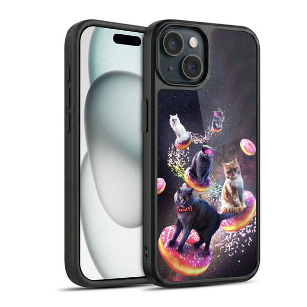 Random Galaxy Animals Space Cats Riding Donuts Gel Armour Case For Apple iPhone 15