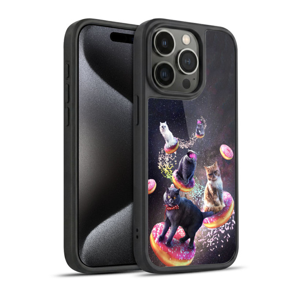 Random Galaxy Animals Space Cats Riding Donuts Gel Armour Case For Apple iPhone 15 Pro