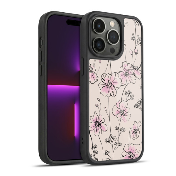 Anis Illustration Floral Pattern Wild Roses Beige Pink Gel Armour Case For Apple iPhone 14 Pro