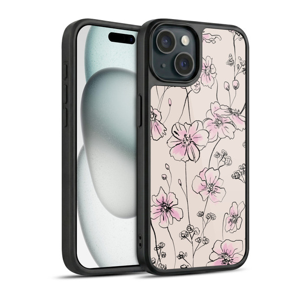 Anis Illustration Floral Pattern Wild Roses Beige Pink Gel Armour Case For Apple iPhone 15