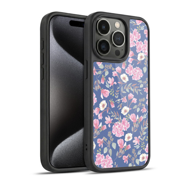 Anis Illustration Floral Pattern Romantic Blue Pink Gel Armour Case For Apple iPhone 15 Pro