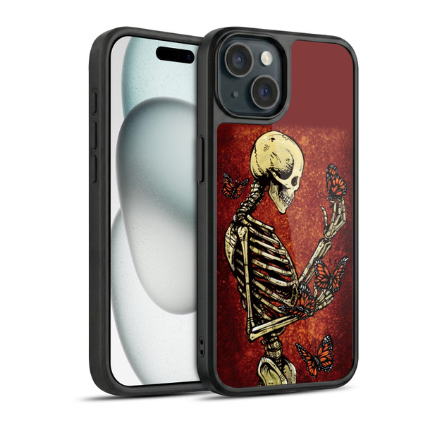 David Lozeau Skeleton Grunge Butterflies Gel Armour Case For Apple iPhone 15