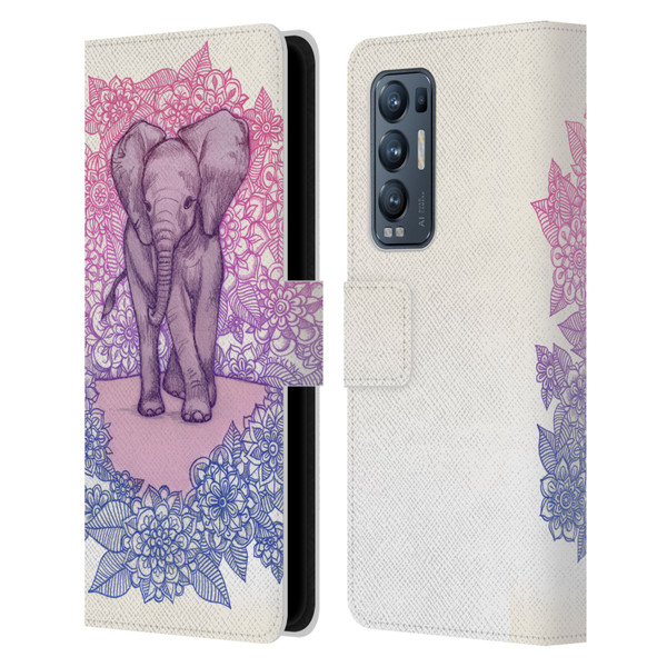 Micklyn Le Feuvre Animals Cute Baby Elephant Leather Book Wallet Case Cover For OPPO Find X3 Neo / Reno5 Pro+ 5G
