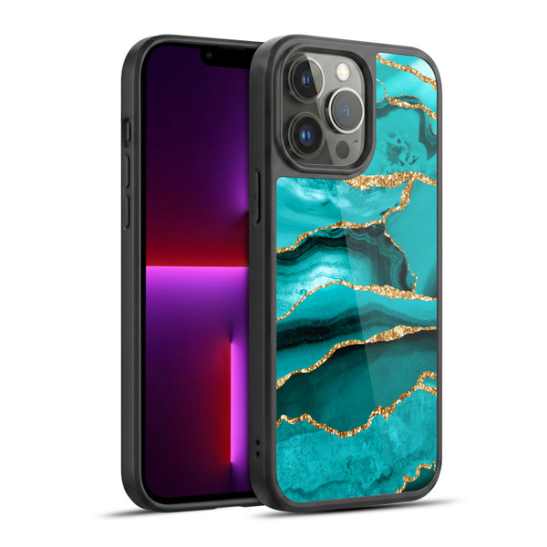 UtArt Malachite Emerald Aquamarine Gold Waves Gel Armour Case For Apple iPhone 13 Pro Max